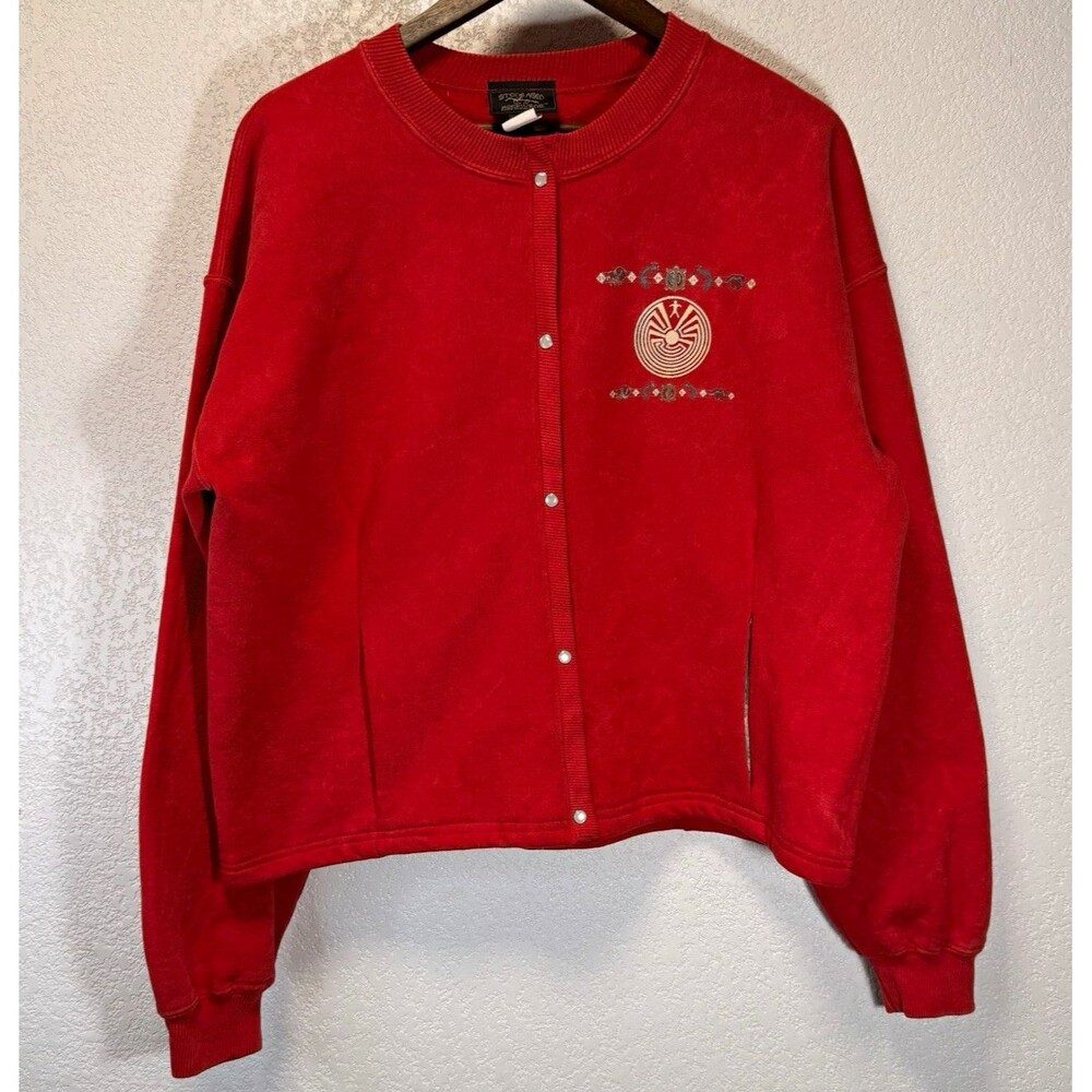 Stone Aged Rockwear Women’s L Red Snap Front Sweatshirt Jacket USA Southwest